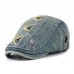 Collrown Men Denim Distressed Frayed Breathable Sunshade Short Brim Casual Vintage Forward Hats Beret Flat Caps